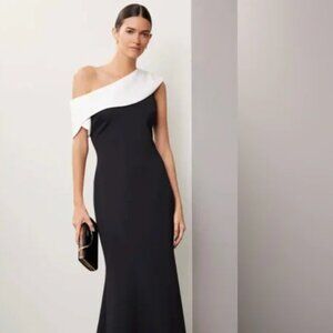 Badgley Mischka One Shoulder Dress in Black and White